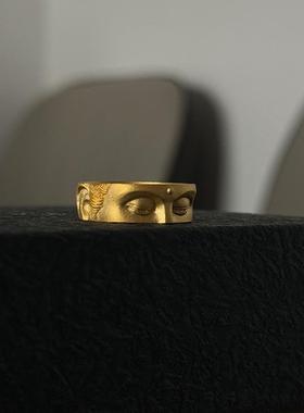 新中式金色佛公之眼戒指女