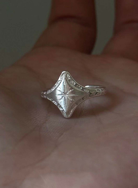 中古银色拉丝八芒星戒指女