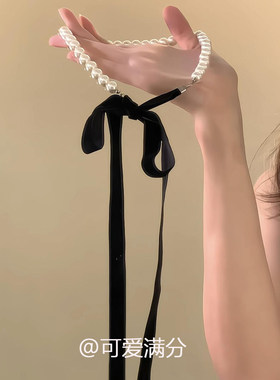 法式优雅风仿珍珠蝴蝶结项链女