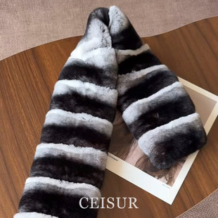 龙猫款~软乎乎拼接条纹仿水貂毛加厚保暖围脖旅游度假拍照围巾女