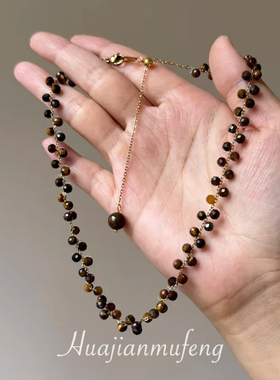 秋冬美拉德仿虎眼石串珠项链女