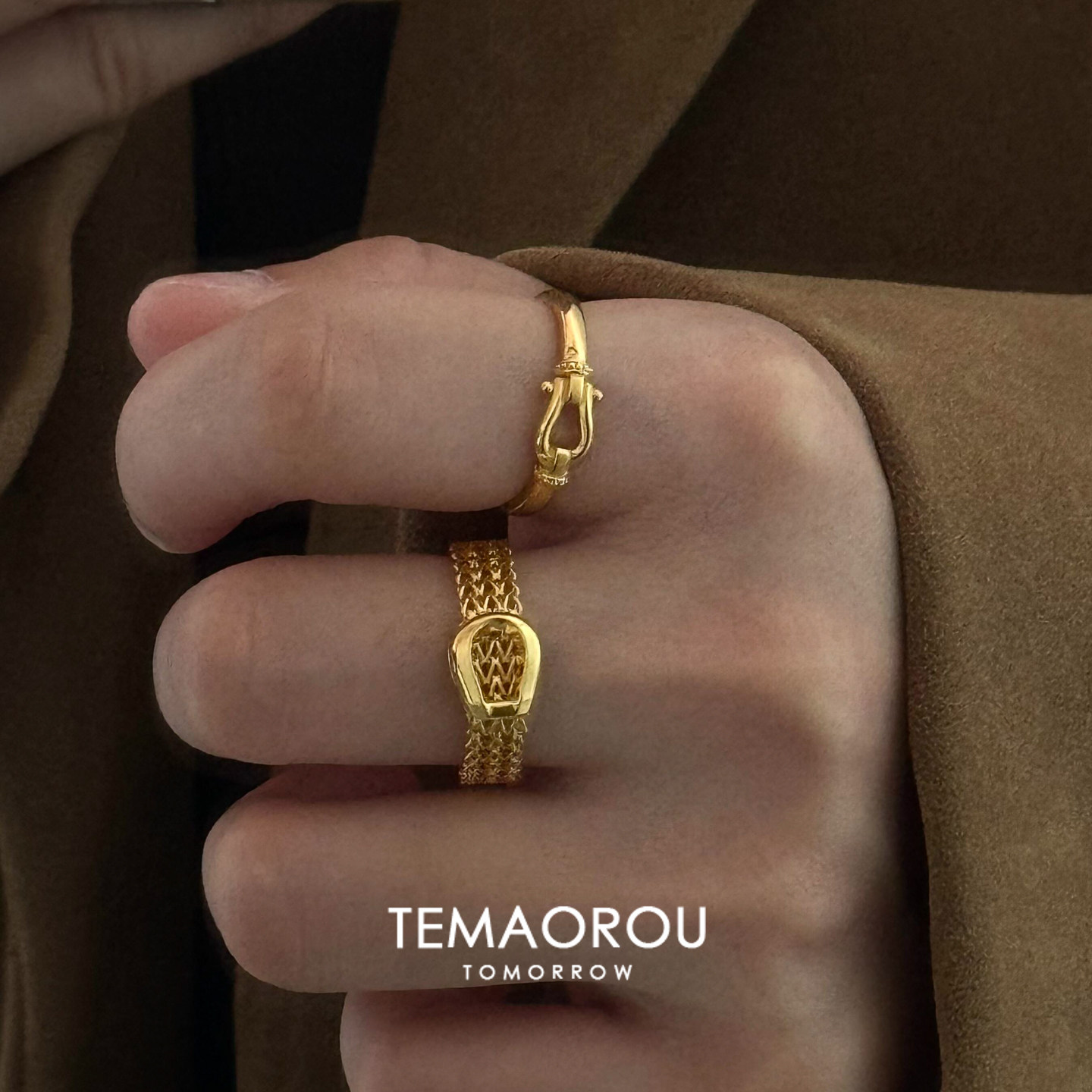 金色马蹄扣表带戒指女