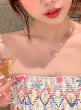 粉色四叶草小花项链女吊坠