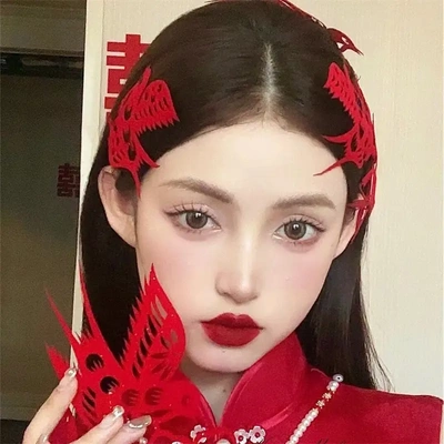 红色剪纸新娘头饰非遗结婚秀禾服发饰旗袍婚礼汉服配饰品