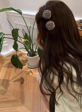 韩气质小新丝绒玫瑰花朵发侧SXY-3805卡边刘海发卡024年清秋冬新2