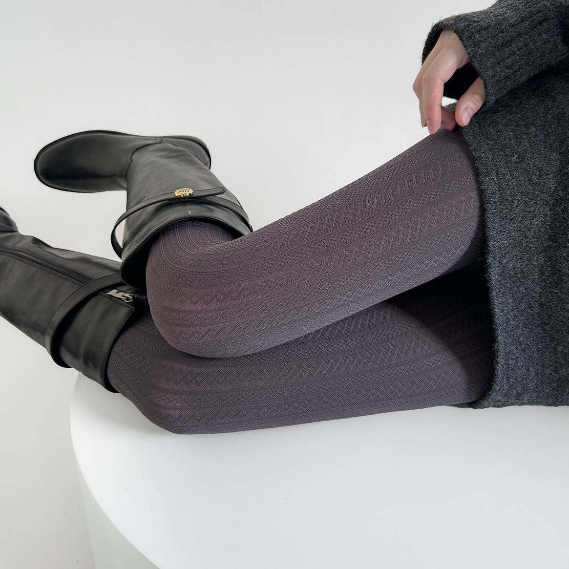 灰色打底裤袜天鹅绒弹力显瘦复古菱格麻花竖纹春秋连裤袜奶咖色
