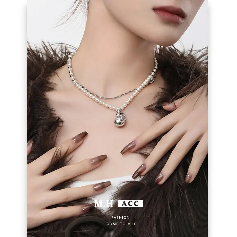 银色铃铛珍珠项链叠戴双层毛衣链轻奢高级感ins时尚通勤吊坠