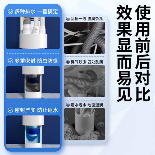 厨房防臭密封塞下水三通四五多功能排水管道卫生间地漏防返臭神器