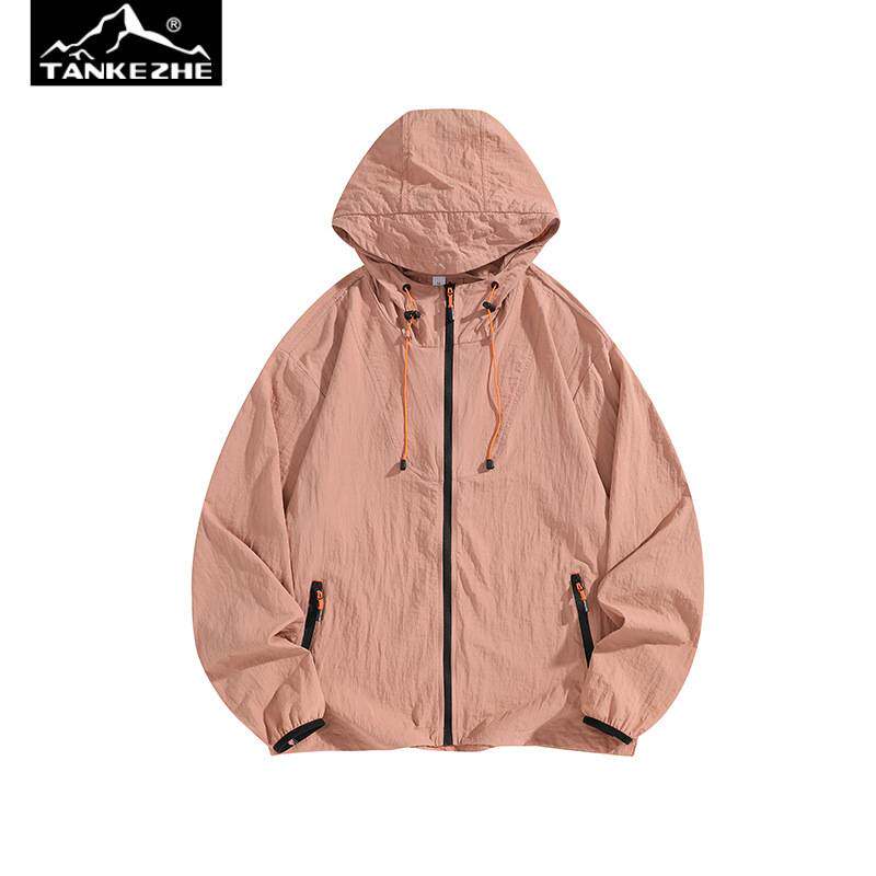 户外情侣运动冰丝防晒衣服夏季新款透气休闲薄款连帽男士纯色外套