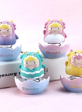 汽车车载摇头可爱萌恐龙破壳公仔车摆工艺品蛋糕摆件七彩树脂工艺