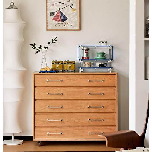 北欧复古实木五斗柜家用餐边柜卧室储物沙发可移动收纳边柜抽屉柜