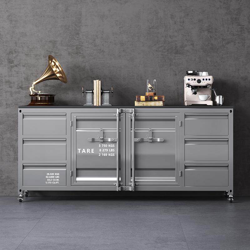 餐柜咖啡机吧台柜铁艺定制工业风台柜靠墙一体置物架现代简约风