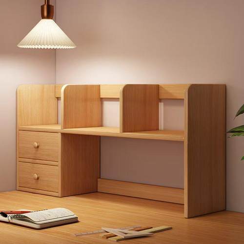 书桌收纳实木置物架桌面书架一体靠墙办公桌桌上多层书架简易书柜