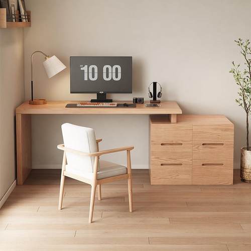 实木转角书桌书柜一体小户型卧室书房书桌学习桌电脑桌可伸缩书桌