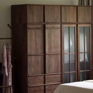 黑胡桃衣柜卧室家庭骨线斯堪 纳维亚简单多功能地板柜纯实木衣柜