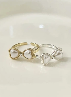 结珍珠戒指女轻奢小众设计感开口食指戒精致气质简约素圈指环活口