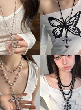 y2k亚文化十字架项链轻奢高级感锁骨链辣妹甜酷风亚文化潮流项饰