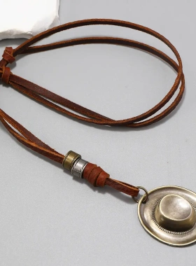 欧美简约百搭复古帽子皮革项链 冷淡风个性气质高级感ins毛衣链