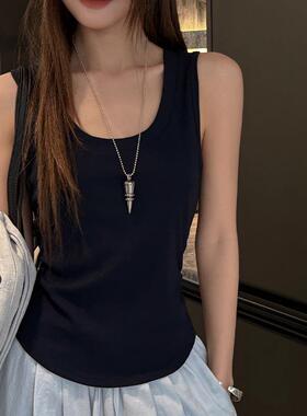 W美式辣妹工字吊带背心女内搭夏时尚洋气u领打底抽褶外穿无袖上衣