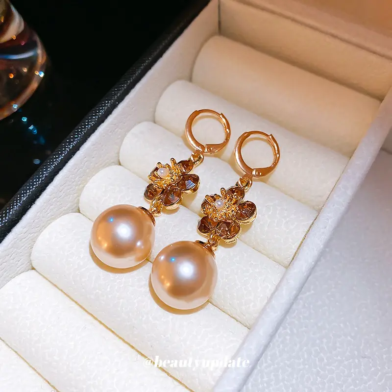 跨境镶钻花朵珍珠耳扣时尚小众百搭耳环轻奢高级感气质耳饰秋冬款