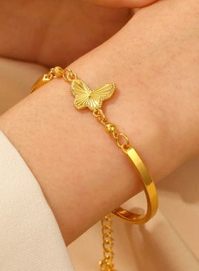 时尚金色手链手镯女新款送女友礼物时尚气质女士手饰合金电镀蝴蝶
