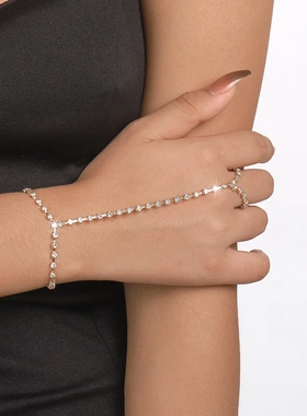 b1925简约网红时尚手饰 法式小众爪链水钻气质一体式手链戒指女式