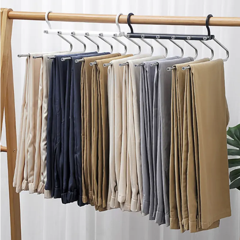 不锈钢可折叠伸缩多功能痕防滑衣裤架家用衣柜多层衣挂裤架新中式