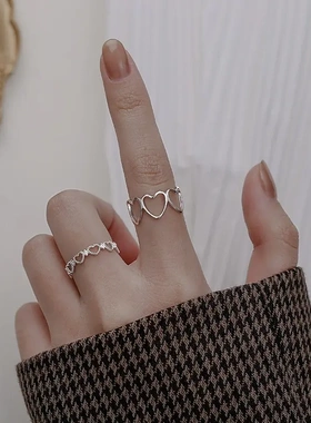 桃心ins风潮轻奢高级感小众设计925纯银锆石戒指女开口可调节指环