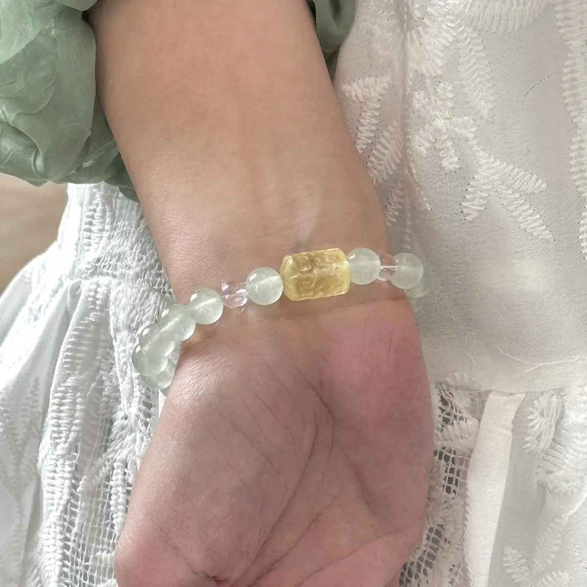 新中式清新简约国风转运珠薄荷绿玉髓柠檬白水晶夏日创意感手串女