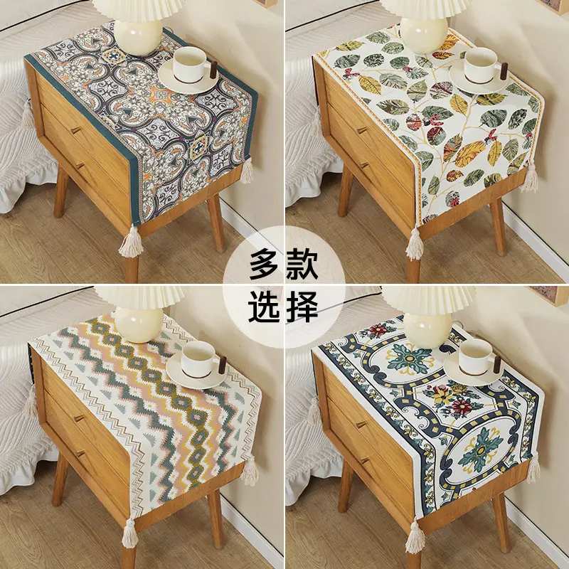 床头柜盖巾餐边柜鞋柜洗衣机盖布防尘罩套小桌旗95%棉现代简约--