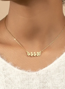欧美热卖简约金属数字项链吊坠小众设计高级感锁骨链合金电镀金色