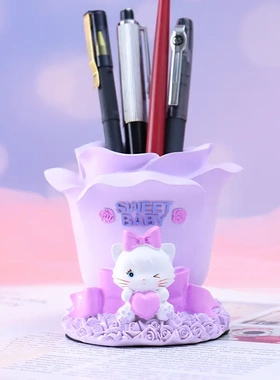 卡通米丽猫玫瑰笔筒可爱猫咪公仔桌面收纳摆件送学生老师节日礼物