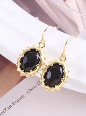 欧美饰品闪耀黑色椭圆水钻金属镀金显气质耳环耳饰女B04097女式
