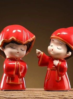 【包邮】结婚礼物娃娃压床一对金童玉女高档婚房床头喜娃结婚婚庆