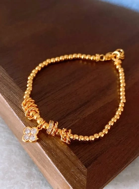 真金电镀锆石菱形花朵串珠手链轻奢百搭手环新中式轻奢高级感手饰