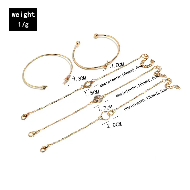 欧美爆款 速卖通热销款手链 头结圆圈金属针5件套手镯手链合金