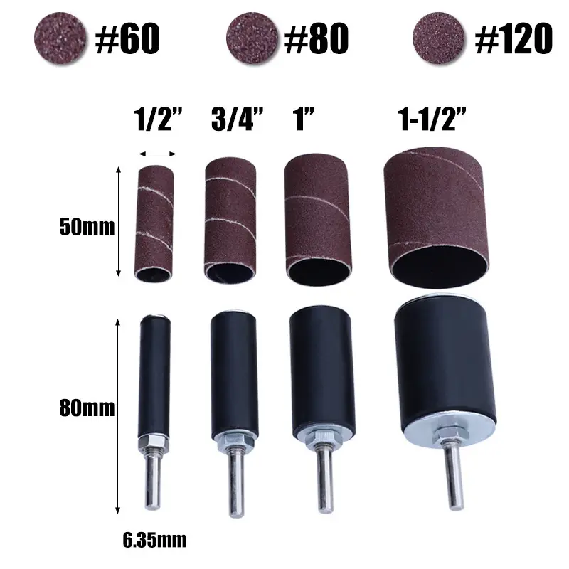 16件套长款砂纸圈轴 砂纸卷 金属除锈抛光轮 木工木根打磨头套装