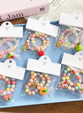 新款糖果色可爱卡通水果树脂透明手链少儿时尚百搭手工穿珠饰品