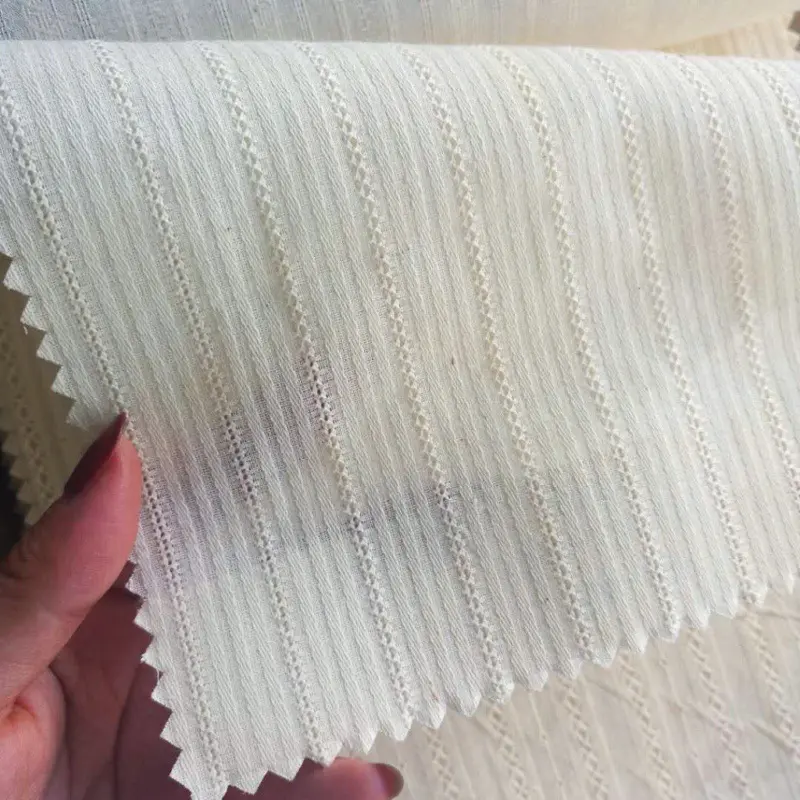 全棉提花 沙罗布剪花空筘条子女装裙子衬衫时尚服装面料棉麻面料