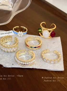 镀金锆石几何开口戒指韩系ins时尚爆款食指戒小众高级感手饰活口