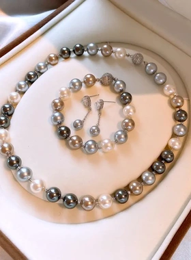 圆形撞色珍珠款锆石磁吸项链个性百搭锁骨链气质设计感项饰女电镀