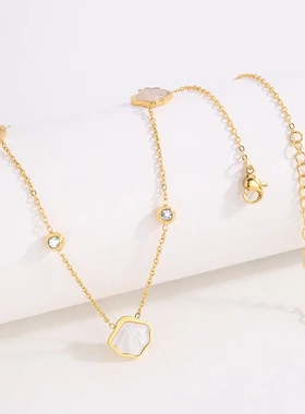 新款贝壳镶钻项链钛钢女不褪色时尚欧美轻奢高版本不锈钢项链饰品