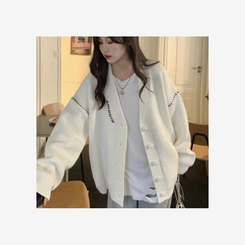 日韩外贸百搭针织开衫2025秋新款时尚休闲宽松慵懒风毛衣外套女