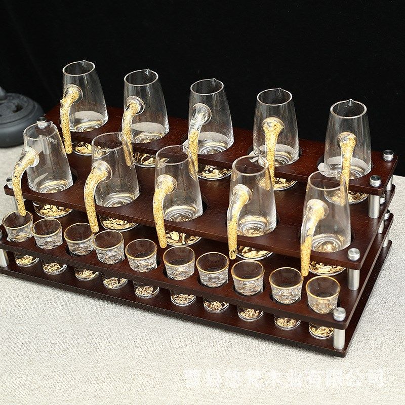 家用白酒杯架子置物架r分酒器收纳架竹木架子白酒杯专用收纳展示