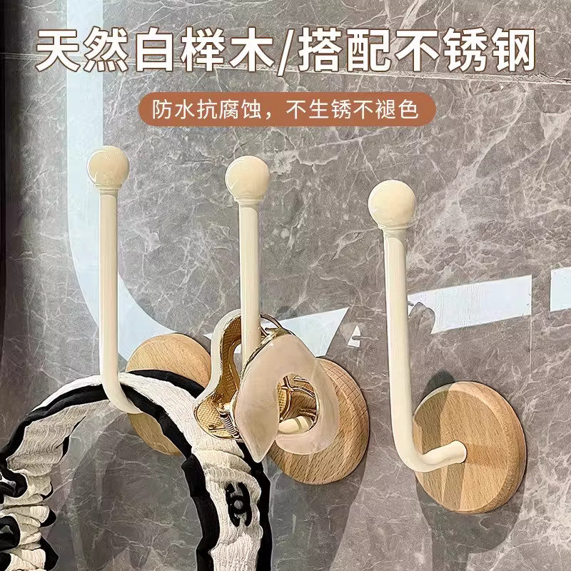 原木风发箍发圈发绳收纳挂钩免打孔壁挂首饰头绳发饰皮筋强力粘钩