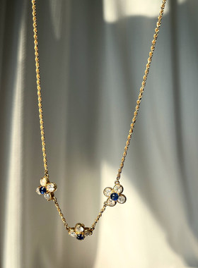 vintage仿蓝宝石花朵项链配饰