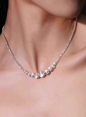 银色拉丝渐变碎银项链女精致颈链