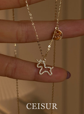 马上有钱爆闪金色小马圆盘项链女