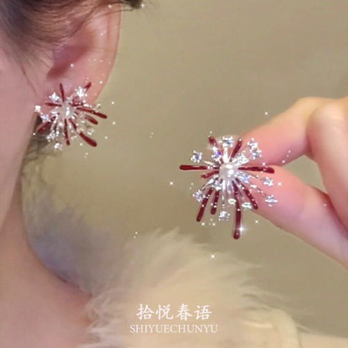 「烟火绽放」爆闪红色烟花耳环女