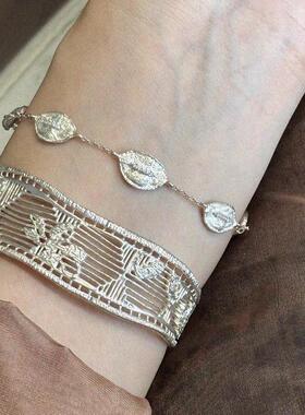 新中式栀子花手镯落叶手链复古